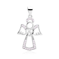Pandantiv argint ingeras cu inima si pietre roz DiAmanti Z1598C_LP-DIA (Argint 925‰ 1,5 g.)